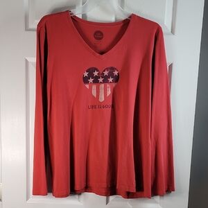 Life Is Good Red Heart and Stars Long Sleeve Tee